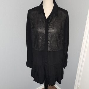 Anthony Ryan Black Long Sleeve Geometric Faux Leather Accent Dress